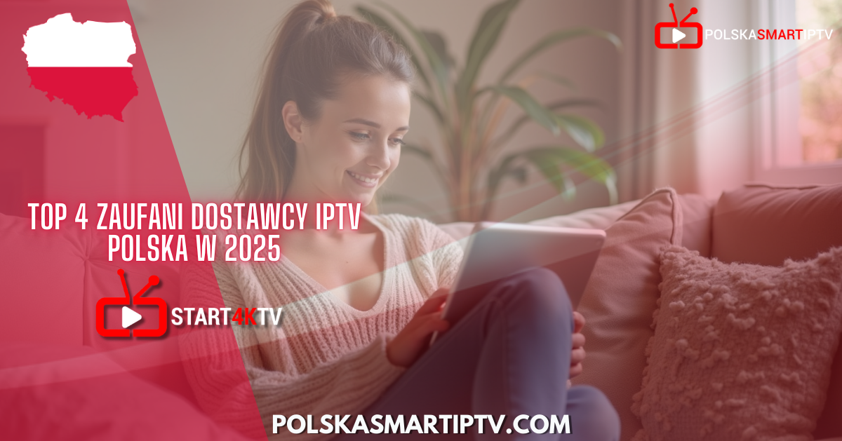 Uśmiechnięta kobieta korzystająca z tabletu, oglądająca IPTV Polska w 2025 roku – rekomendowani dostawcy polskiej telewizji IPTV.